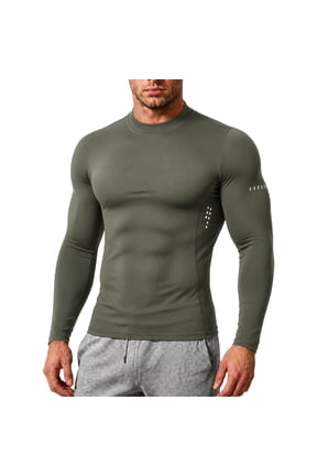 Mens Long Sleeve Compression Shirt Quick Dry Running Top Athletic Gym Workout Base Layer Training Tee Moisture Wicking Fit Army Green S