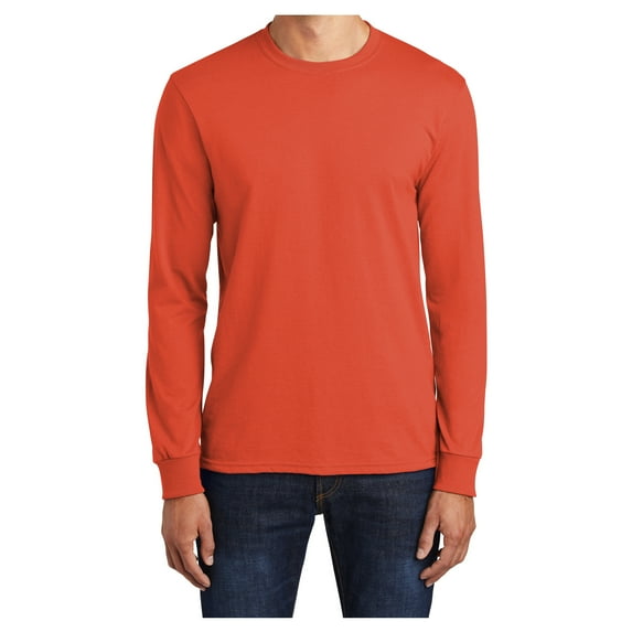 Mens Long Sleeve Core Blend Cotton/Polyester Tee Orange Medium