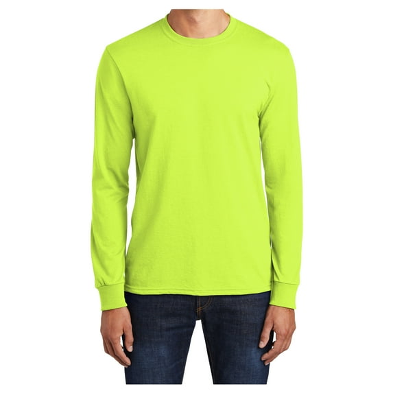 Mens Long Sleeve Core Blend Cotton/Polyester Tee Safety Green 4X-Large