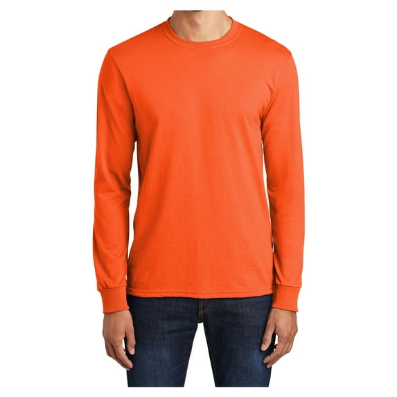 Mens Long Sleeve Core Blend Cotton/Polyester Tee Safety Orange Medium