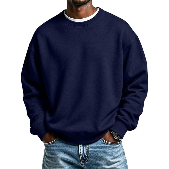 Mens Long Sleeve Crew Neck Sweatshirts,Relaxed Fit Casual Pullover Tops for Sports,Gym,and Daily Activities Navy XL