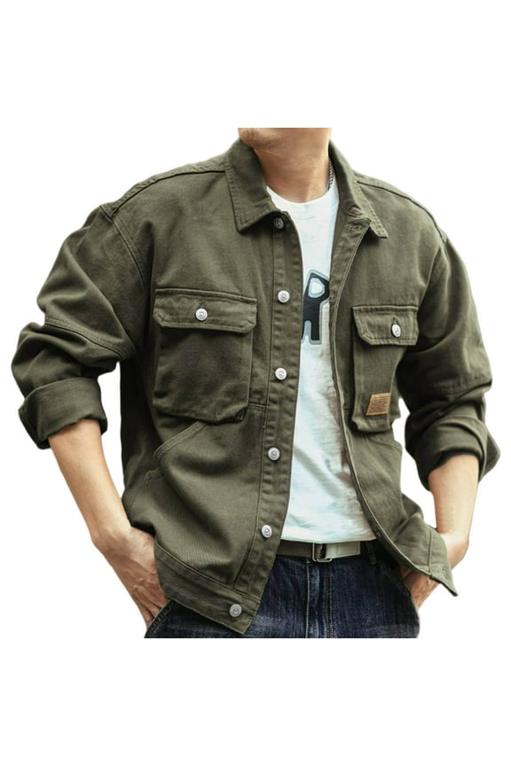 Mens Long Sleeve Denim Jacket Vintage Button Down Classic Western Work Cargo Trucker Jacket Lightweight Bomber Coat 2025