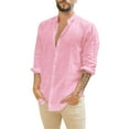 thumbnail image 1 of Mens Long Sleeve Dress Shirt Solid Color Classic Point Collar Button Up Tops Relaxed Fit Casual Summer Beach Shirts,Pink,XXL, 1 of 5