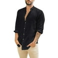 thumbnail image 1 of Mens Long Sleeve Dress Shirt Solid Color Classic Point Collar Button Up Tops Relaxed Fit Casual Summer Beach Shirts,Z06-Black,M, 1 of 5