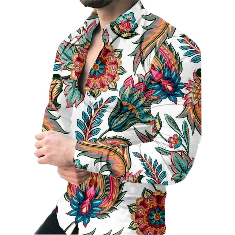 Mens Long Sleeve Fashion Rose Design Print Dress Shirt Walmart