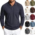 thumbnail image 1 of Mens Long Sleeve Golf Polo Shirt Waffle Knit Fabric Chest Pocket Solid Color Business Casual Top, 1 of 4