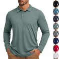 thumbnail image 1 of Mens Long Sleeve Golf Shirts 3 Button Collared Performance Shirt Lightweight Quick Dry Stretch Top for Golf Work Office,L,Green, 1 of 9
