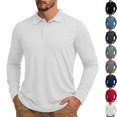 thumbnail image 1 of Mens Long Sleeve Golf Shirts 3 Button Collared Performance Shirt Lightweight Quick Dry Stretch Top for Golf Work Office,XXL,White, 1 of 9