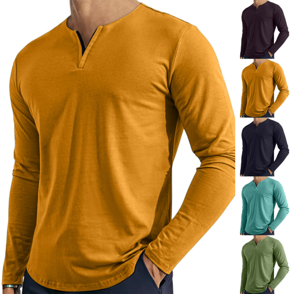 Mens Long Sleeve Henley Shirt Soft Polyester Moisture Wicking UPF 80+ Casual Basic Tee Ginger L