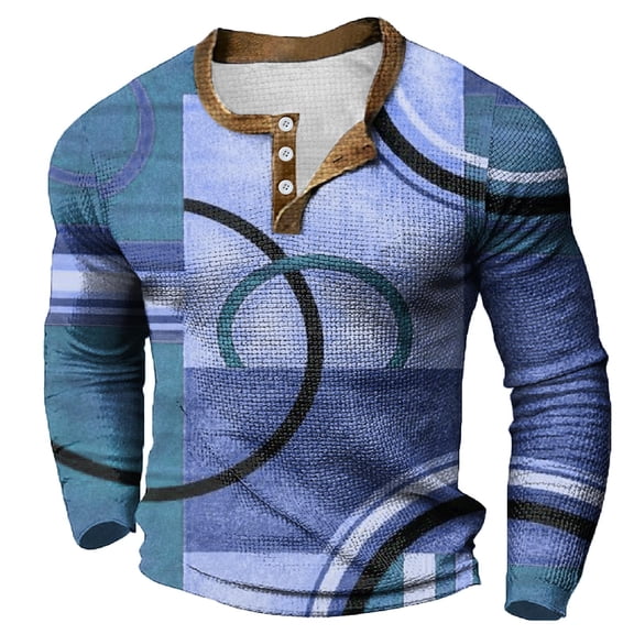 Mens Long Sleeve Henley Shirts Color Block Fashion Lightweight Loose Quarter Button Polo Shirt Spring Comfort Classic Basic T Shirts Blue L