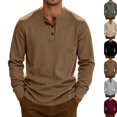 thumbnail image 1 of Mens Long Sleeve Henley Shirts Muscle Fit Ribbed Knit T-Shirt Lightweight Thermal Undershirts Workout Athletic Tee Shirt Brown L, 1 of 9