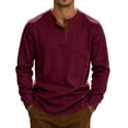 thumbnail image 1 of Mens Long Sleeve Henley Shirts Muscle Fit Ribbed Knit T-Shirt Lightweight Thermal Undershirts Workout Athletic Tee Shirt Wine M, 1 of 7