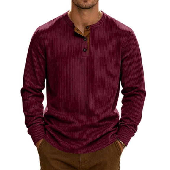 Mens Long Sleeve Henley Shirts Muscle Fit Ribbed Knit T-Shirt Lightweight Thermal Undershirts Workout Athletic Tee Shirt Wine M