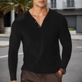 thumbnail image 1 of Mens Long Sleeve Henley Shirts Solid Color Trend Comfort Loose Quarter Button Polo Shirt Spring Comfort Classic Basic Blouse Black L, 1 of 4