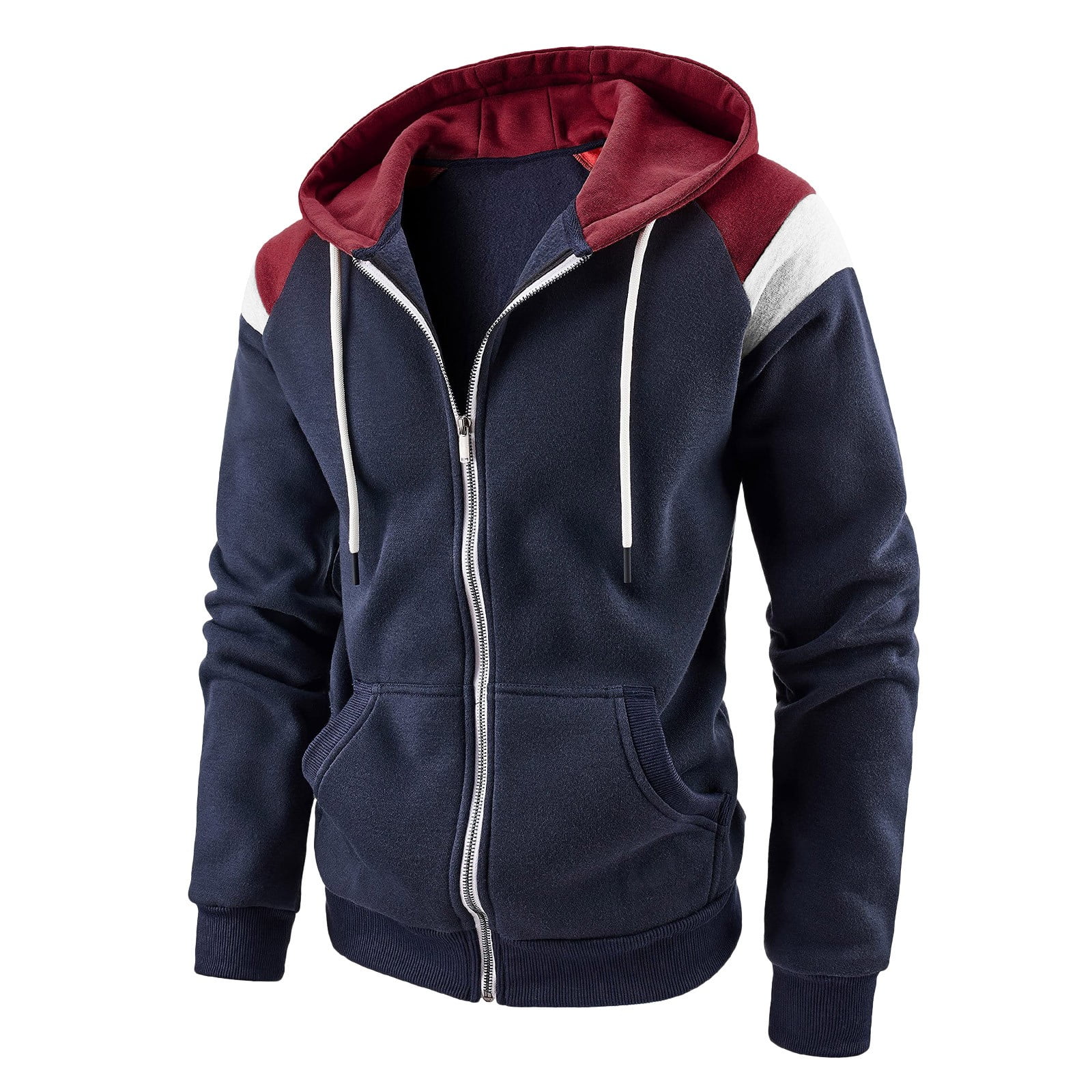 Mens Long Sleeve Hooded Sweater Coat With Solid Color Zipper Pocket In