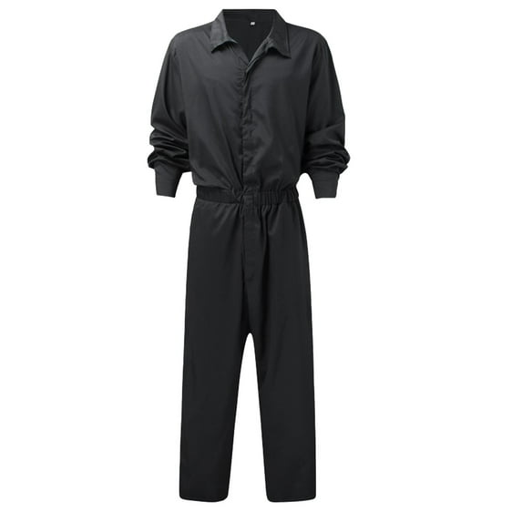 Mens Long Sleeve Jumpsuits Coverall Casual Lapel Rompers Comfy Slim Fit Button Linen Cotton Overalls Tracksuits with Pockets Lightweight Oversized Snap Front Breathable Coverall