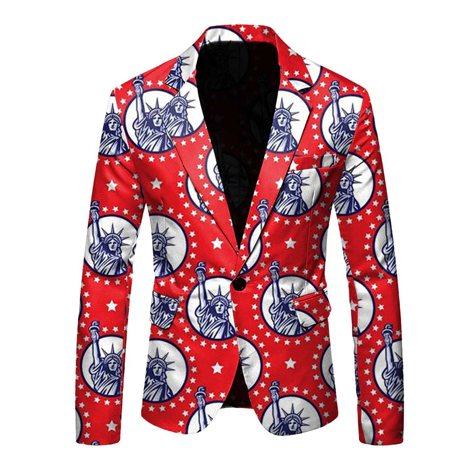 Mens Long Sleeve Lapel Button Button Suit Jacket Large Size Fun Print ...