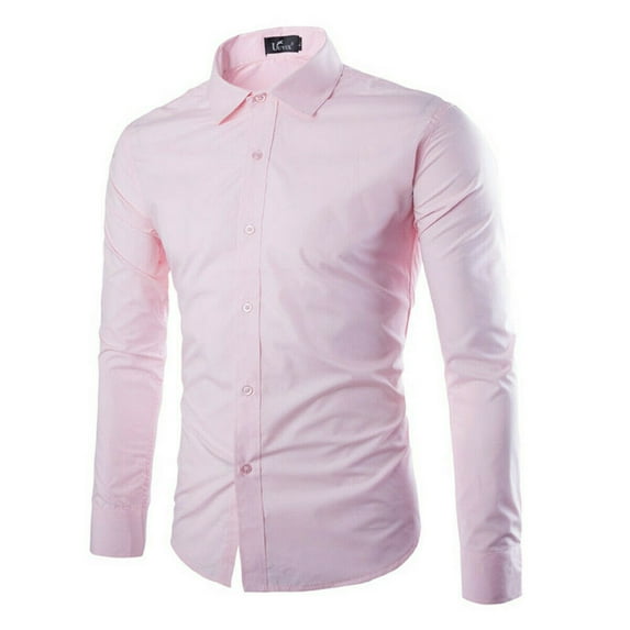Mens Long Sleeve Lapel Shirts Slim Fit Button Down Dress Shirt Formal Casual T-shirt Tops