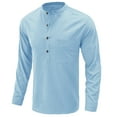 thumbnail image 1 of Mens Long Sleeve Linen Shirt 1/2 Button Solid Stand Collar Pullover Dress Shirt Chest Pocket Casual Cozy Tops, 1 of 4