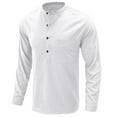 thumbnail image 1 of Mens Long Sleeve Linen Shirt 1/2 Button Solid Stand Collar Pullover Dress Shirt Chest Pocket Casual Cozy Tops, 1 of 4