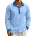 thumbnail image 1 of Mens Long Sleeve Linen Shirt Slim Fit V-Neck Lightweight Comfy Button Blouse Summer Beach Patchwork Casual Button Tops, 1 of 6