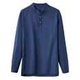 thumbnail image 1 of Mens Long Sleeve Linen Shirts Big & Tall Collared Henley Shirt Tops Fashion Dressy Casual Men Tops Trendy Clothes Navy, 2XL, 1 of 3