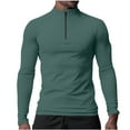 thumbnail image 1 of Mens Long Sleeve Muscle T Shirts 1/4 Zipper Fitness Raglan Shirts Stand Collar Stretchy Tight Tops Green, XL, 1 of 6