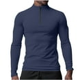 thumbnail image 1 of Mens Long Sleeve Muscle T Shirts 1/4 Zipper Fitness Raglan Shirts Stand Collar Stretchy Tight Tops Navy, XS, 1 of 6