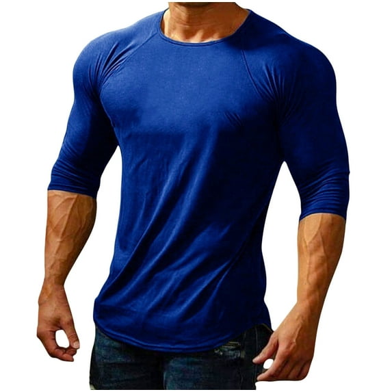 Mens Long Sleeve Muscle T-Shirts Workout Fitness Sports Fitted Base Layer Tee Moisture Wicking Tops for Men (S, Blue)