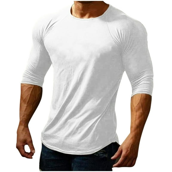 Mens Long Sleeve Muscle T-Shirts Workout Fitness Sports Fitted Base Layer Tee Moisture Wicking Tops for Men (XL, White)