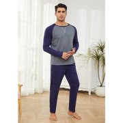 Mens Long Sleeve Pajama Set Mens Cotton Pajamas 2 Pieces Mens Warm Pajamas Set Long Sleeve and Pants Loungewear Set for Men, L-XXL