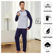 DEJI Mens Long Sleeve Pajama Set Men's Cotton Pajamas 2 Pieces Mens Warm Pajamas Set Long Sleeve and Pants Loungewear Set for Men, L-XXL