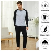 DEJI Mens Long Sleeve Pajama Set Men's Cotton Pajamas 2 Pieces Mens Warm Pajamas Set Long Sleeve and Pants Loungewear Set for Men, L-XXL