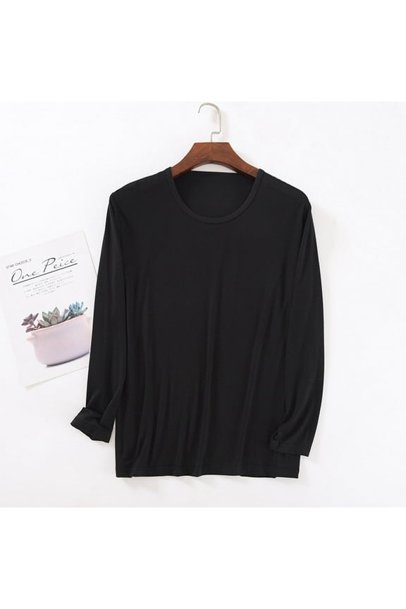 Mens Long Sleeve Pajamas Loungewear Sleepwear Crew Neck Modal Top Casual Lightweight Nightwear Cotton Pajama Black L