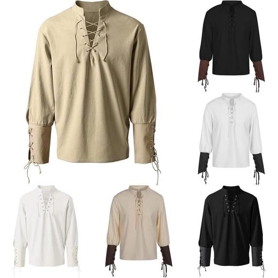 Mens Long Sleeve Pirate Shirt Medieval Shirt Pirate Costume Halloween Cosplay Halloween Costumes Men, Size S