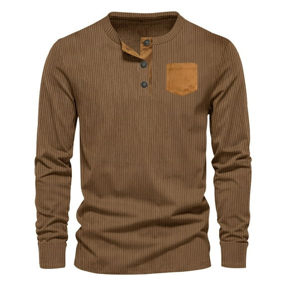 Mens Long Sleeve Plaid Button Down Casual Shirt Men's Corduroy Henley Shirts Casual Long Sleeve Sweatshirts 2024 Fall Half Button Long Sleeves Pullover Shirt Basic Solid Color Casual Work Shirt