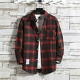 thumbnail image 1 of Mens Long Sleeve Plaid Button Down Shirts Soft Flannel Shirt Turn Down Collar Tops Spring Fall Red XXL, 1 of 3