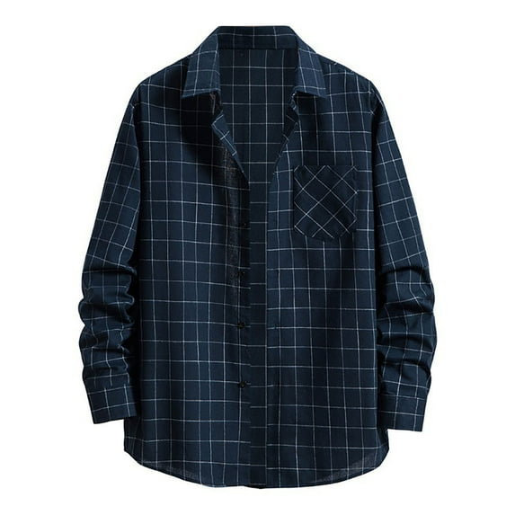 Mens Long Sleeve Plaid Printed Shirts Lapel Button Blouse with Pockets Trendy Casual Tops