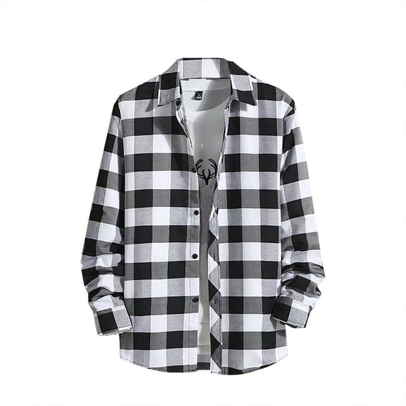 Mens Long Sleeve Plaid Shirts Button Down Flannel Shirt Spring Fall Casual Grey XXXXL