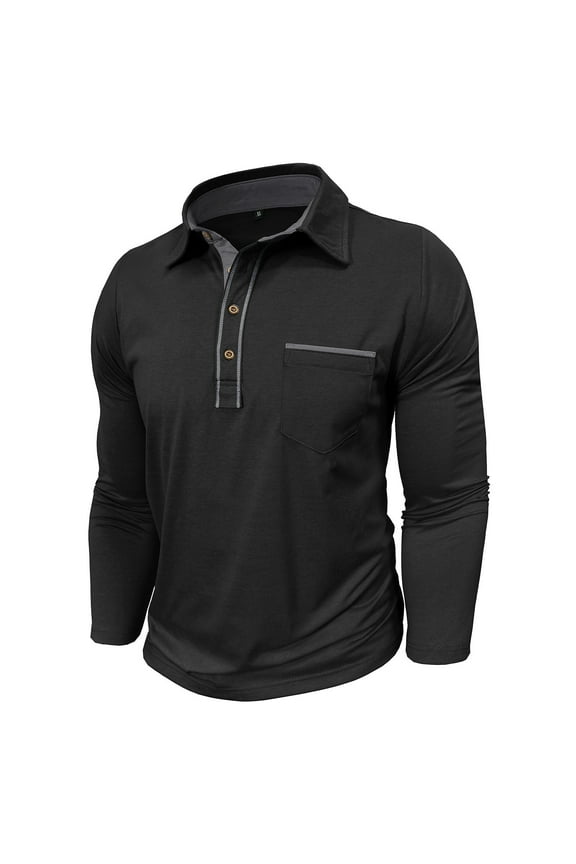 Mens Long Sleeve Polo Shirt Oversized Breathable Tops Button Tunic T-Shirts Solid Lapel Pullover Blouse Regular Fit Casual Blouses Work Daily Wear Fall Cozy Outfits Tee