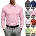 thumbnail image 1 of Mens Long Sleeve Polo Shirts Business Casual Dry Fit Golf Shirts Lightweight Breathable Tennis Shirt Basic Tee Pink 3XL, 1 of 9