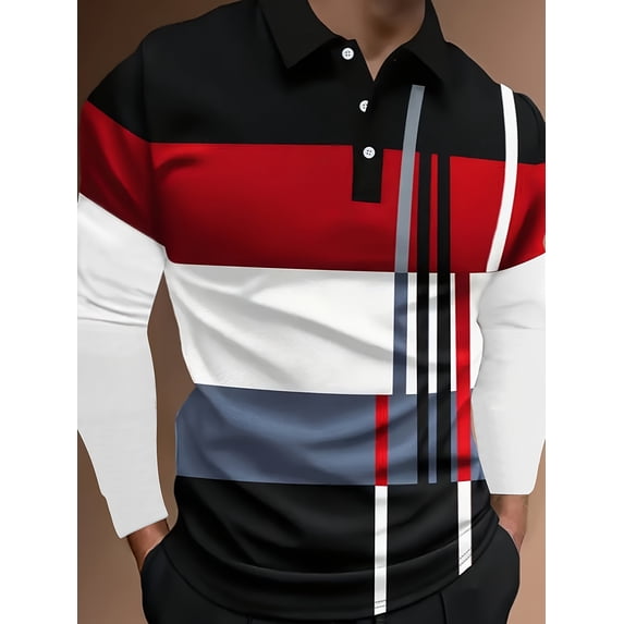 Mens Long Sleeve Polo Shirts Button Casual Tee Collared Work Pullover Shirts Multicolor M