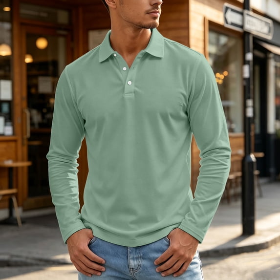 Mens Long Sleeve Polo Shirts Classic Breathable Golf Work Pullover Tops, M