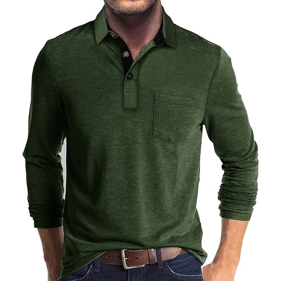 Mens Long Sleeve Polo Shirts Collared Button Chest Pocket Soft Lightweight Stretchy Casual Golf Work Classic Stylish Tops M
