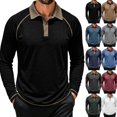 thumbnail image 1 of Mens Long Sleeve Polo Shirts Fashion Casual Raglan Button Polo Tee Collared Golf Shirt Black XXL, 1 of 8