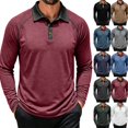 thumbnail image 1 of Mens Long Sleeve Polo Shirts Fashion Casual Raglan Button Polo Tee Collared Golf Shirt Wine S, 1 of 8