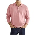thumbnail image 1 of Mens Long Sleeve Polos Shirts Lapel Neck Button Down Tshirts Man Spring Pullover Tee Casual Stylish Tops Solid Basic T-shirts, 1 of 1