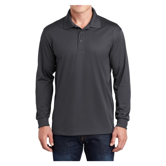 Mens Long Sleeve Polyester Micropique Sport-Wick Polo Shirt Iron Grey 3X-Large