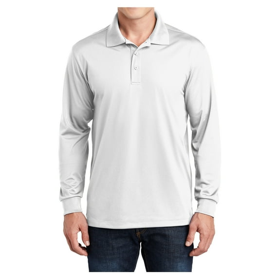 Mens Long Sleeve Polyester Micropique Sport-Wick Polo Shirt White x-small