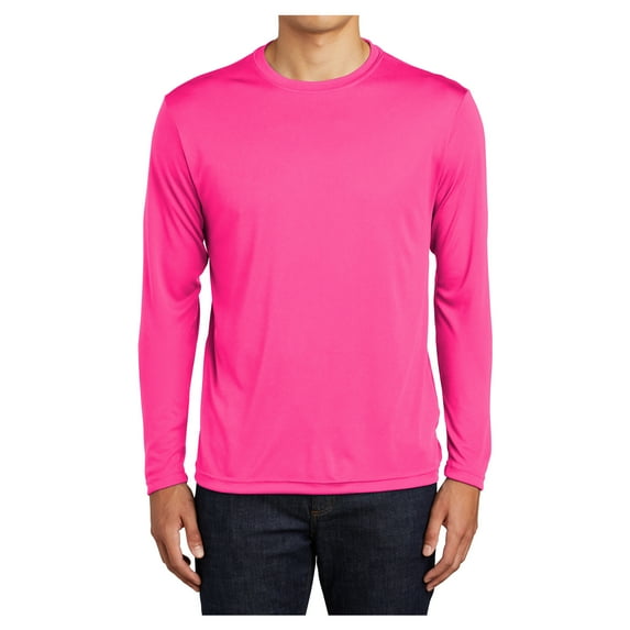 Mens Long Sleeve PosiCharge Competitor Polyester Tee Shirt Neon Pink S